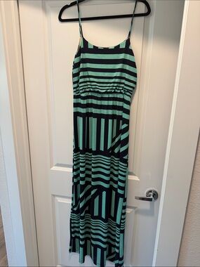 Striped Maxi Sundress in Mint and Black